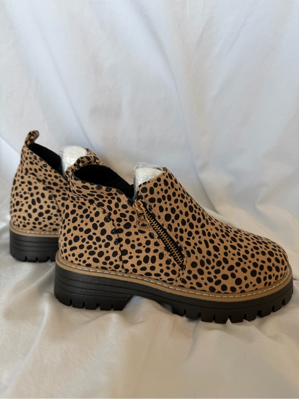 Women's Tan Cheetah Print Side-Zip Booties - Picture 1 of 3
